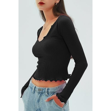 CHYRII Women's Long Sleeve Ruffle Crop Tees for Every Occasion