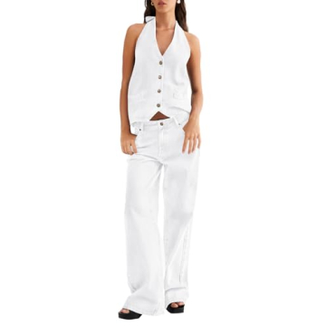 Fisoew Women's Denim Two Piece Set for Trendy Summer Style