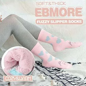 EBMORE Womens Fuzzy Socks Slipper Fluffy Cozy Comfy Cabin Plush Warm Winter Sleep Home Soft Christmas Valentines for Mom Her Stocking Stuffers for Women Adult Socks?Little Cat (5 Pairs)?