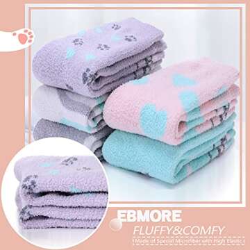 EBMORE Womens Fuzzy Socks Slipper Fluffy Cozy Comfy Cabin Plush Warm Winter Sleep Home Soft Christmas Valentines for Mom Her Stocking Stuffers for Women Adult Socks?Little Cat (5 Pairs)?