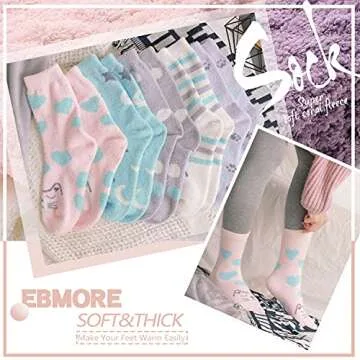 EBMORE Womens Fuzzy Socks Slipper Fluffy Cozy Comfy Cabin Plush Warm Winter Sleep Home Soft Christmas Valentines for Mom Her Stocking Stuffers for Women Adult Socks?Little Cat (5 Pairs)?