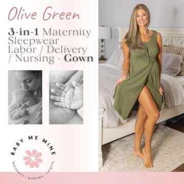 Baby Be Mine Labor and Delivery Gown – 3-in-1 Maternity Gown, Olive Green
