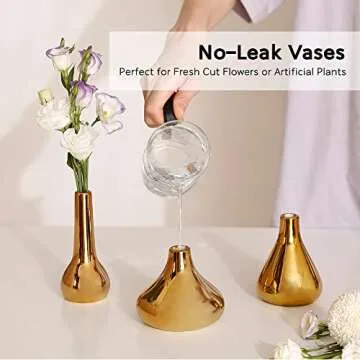 Port&Petal Small Bud Vases (Set of 3) 3.5-5' Tall with Reflective Finish | Gold Home Decor, Accent for Living Room, Table Decor, Wedding Table Centerpiece