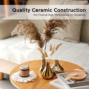 Port&Petal Small Bud Vases (Set of 3) 3.5-5' Tall with Reflective Finish | Gold Home Decor, Accent for Living Room, Table Decor, Wedding Table Centerpiece