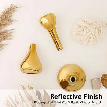 Port&Petal Small Bud Vases (Set of 3) 3.5-5' Tall with Reflective Finish | Gold Home Decor, Accent for Living Room, Table Decor, Wedding Table Centerpiece
