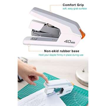 Deli Effortless Desktop Stapler, 40 Sheet Capacity, One Finger Touch Stapling, Easy to Load Ergonomic Heavy Duty Stapler, Includes 1500 Staples and Staple Remover