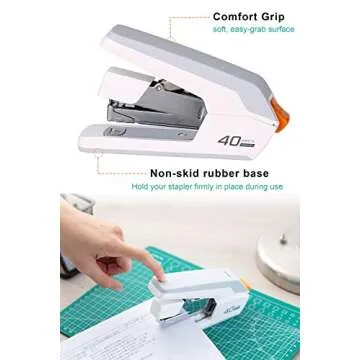 Deli Effortless Desktop Stapler, 40 Sheet Capacity, One Finger Touch Stapling, Easy to Load Ergonomic Heavy Duty Stapler, Includes 1500 Staples and Staple Remover