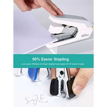 Deli Effortless Desktop Stapler, 40 Sheet Capacity, One Finger Touch Stapling, Easy to Load Ergonomic Heavy Duty Stapler, Includes 1500 Staples and Staple Remover