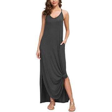 GRECERELLE Women's Summer Casual Plain Loose Beach Cover Up Long Maxi Dress with Pockets Dark Gray-Small