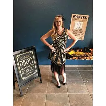 Metme 1920s Vintage Inspired Fringe Embellished Gatsby Flapper Midi Dress Prom Party,Black,Large