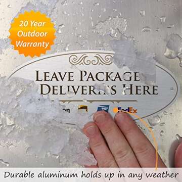 SmartSign Designer 'Leave Your Packages & Deliveries Here' Sign for Door, 3M Adhesive Backing, Pre-Drilled Holes, 3.5" x 8" Vintage Decor Delivery Sign, 32 mil Anodized Aluminum, USA-Made