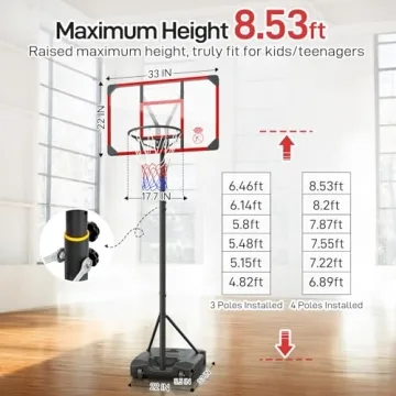 Yohood Adjustable Basketball Hoop for Kids 8.53ft