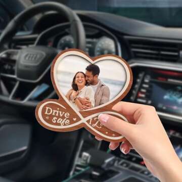 Drive Safe I Love You Visor Clip, Custom Couple Photo Car Visor Clip, with Personalized Car Photo Fr...