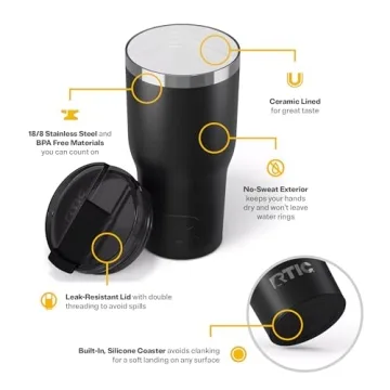 30oz RTIC Black Insulated Travel Tumbler - Versatile Drink Cup