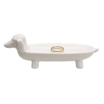 Creative Co-Op Elongated White Ceramic Dog Dish