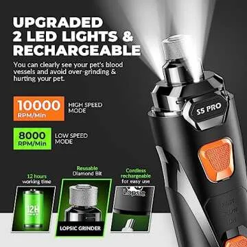 Quiet Powerful Dog Nail Grinder Kit with LED Lights and 3 Ports