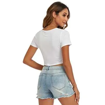 Summer White Crop Tops for Women Short Sleeve Cropped Top Crew Neck Casual Clothing (White Medium)