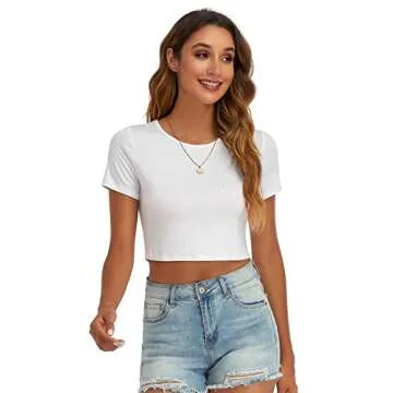 Summer White Crop Tops for Women Short Sleeve Cropped Top Crew Neck Casual Clothing (White Medium)