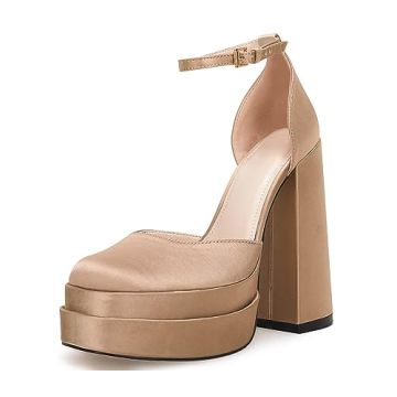 VETASTE Womens Platform Chunky High Block Heels Ankle Strap Party Wedding Dress Pumps Shoes Khaki