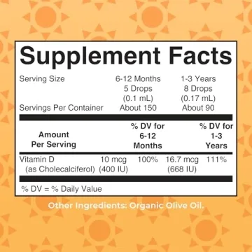 USDA Organic Vitamin D3 Drops for Infants & Toddlers - Sugar Free