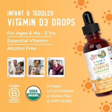 USDA Organic Vitamin D3 Drops for Infants & Toddlers - Sugar Free