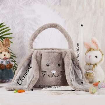 Personalized Easter Baskets, Custom Name Easter Bunny Buckets Plush Easter Bunny Ear Basket for Boys Girls Cute Fluffy Long Ears Rabbit Tote Bag Best Gift for Easter (Style 1)