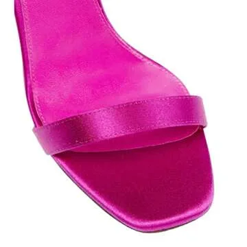 LauraVicci Women Heeled Sandals Ankle Straps Rhinestone Crystal Chunky Block Open Toe Slip on Wedding Slip on Wedding Party Evening Dress Shoes Rose Red Size 7.5