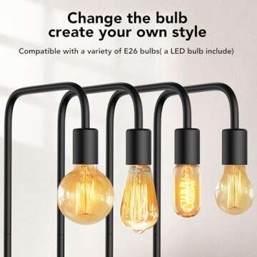 QiMH Industrial Floor Lamp with Light Bulb,Metal Tall Standing Lamp,Tall Modern Black Led Floor Lamp for Home Decor Bedroom Reading Office, Black