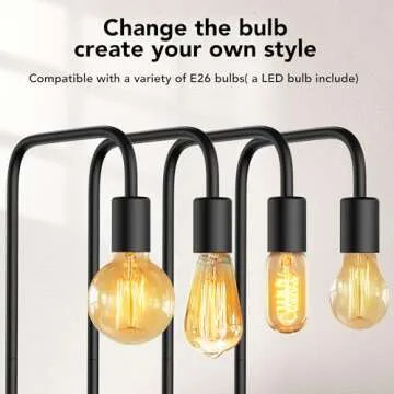 QiMH Industrial Floor Lamp with Light Bulb,Metal Tall Standing Lamp,Tall Modern Black Led Floor Lamp for Home Decor Bedroom Reading Office, Black