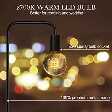 QiMH Industrial Floor Lamp with Light Bulb,Metal Tall Standing Lamp,Tall Modern Black Led Floor Lamp for Home Decor Bedroom Reading Office, Black