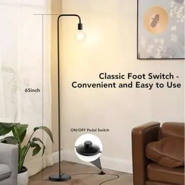 QiMH Industrial Floor Lamp with Light Bulb,Metal Tall Standing Lamp,Tall Modern Black Led Floor Lamp for Home Decor Bedroom Reading Office, Black
