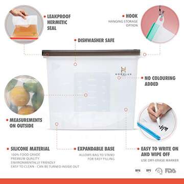 HOMELUX THEORY Reusable Freezer Bags, 7Pcs Large & Medium Reusable Ziploc Bags Silicone Airtight & Leakproof, Reusable Silicone Food Storage Bags, Silicone Snack Bags For Travel & Camping (3L, 4M)