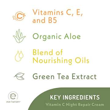 Eve Hansen Vitamin C Night Cream for Face and Neck - Hydrating, Brightening, Anti-Aging Moisturizer for Mature, Dry Skin - Non-Greasy - 2 oz