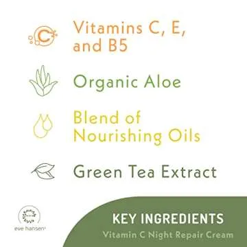 Eve Hansen Vitamin C Night Cream for Face and Neck - Hydrating, Brightening, Anti-Aging Moisturizer for Mature, Dry Skin - Non-Greasy - 2 oz