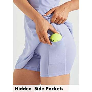 Willit Women's Exercise Dress Sleveless Tennis Athletic Dress High Neck Workout Dress with Shorts Light Blue S