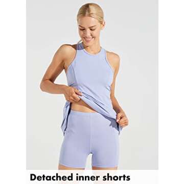 Willit Women's Exercise Dress Sleveless Tennis Athletic Dress High Neck Workout Dress with Shorts Light Blue S