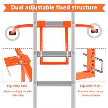 Ladder Stabilizer, Heavy Duty Steel Ladder Roof Hook Ladder Stabilizer with Wing Span/Wall Extension Accessory, Secure and Stable Ladder Standoff Arms for Roof Gutter with Anti-Slip Rubber Feet