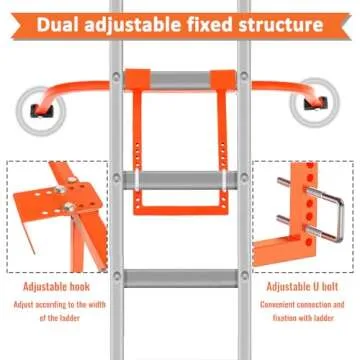 Ladder Stabilizer, Heavy Duty Steel Ladder Roof Hook Ladder Stabilizer with Wing Span/Wall Extension Accessory, Secure and Stable Ladder Standoff Arms for Roof Gutter with Anti-Slip Rubber Feet