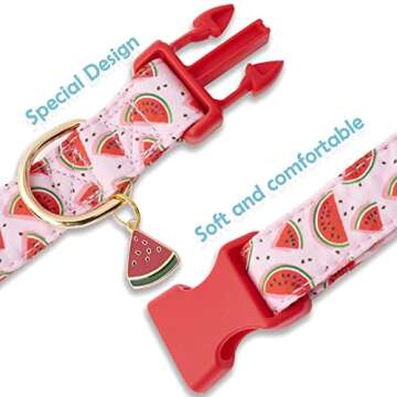 Faygarsle Cute Dog Collar for Girls Boy Dogs Soft Fancy Pet Collar with Watermelon Design Ideal Pink Summer Dog Collar for Small Medium Large Dogs M