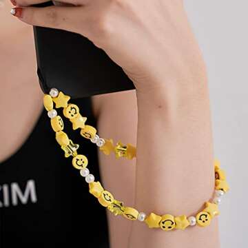 Vatogon Beaded Phone Strap Y2K Beaded Phone Charms Smiley Face Fruit Star Letter Pearl Handmade Rain...