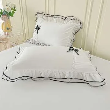 IHOUSTRIY White Duvet Cover Queen Size, Ruffle Beddding Set with Bowtie, 3 Pieces Comforter Cover Set with Zipper Closure, Girl Bedding with Pillowcase - Whte, Queen