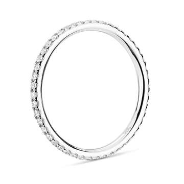 PAVOI Rhodium Plated 925 Sterling Silver Stackable CZ Ring for Women | Thin Band for Stacking | Simulated Diamond Eternity Wedding Band | Size 4