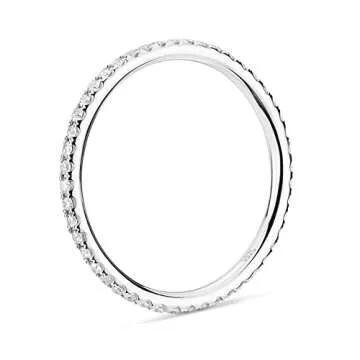 PAVOI Rhodium Plated 925 Sterling Silver Stackable CZ Ring for Women | Thin Band for Stacking | Simulated Diamond Eternity Wedding Band | Size 4