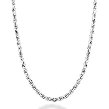 Miabella Solid 925 Sterling Silver Italian 2mm, 3mm Diamond-Cut Braided Rope Chain Necklace for Men ...