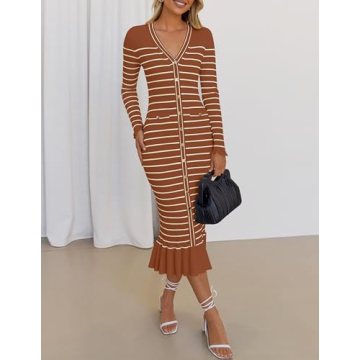 ZESICA Striped Sweater Dress for Stylish Comfort