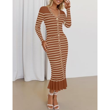 ZESICA Striped Sweater Dress for Stylish Comfort