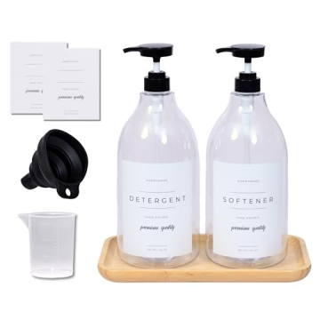 Elegant Laundry Detergent Dispenser Set with Bamboo Tray