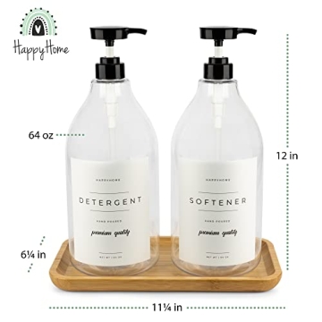 Elegant Laundry Detergent Dispenser Set with Bamboo Tray