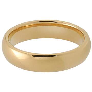 iTungsten 5mm 18K Gold Tungsten Carbide Rings for Women Men Wedding Bands Classic Domed Polished Shiny Comfort Fit