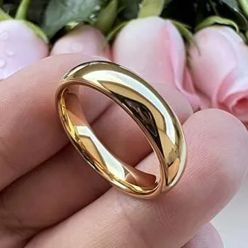 iTungsten 5mm 18K Gold Tungsten Carbide Rings for Women Men Wedding Bands Classic Domed Polished Shiny Comfort Fit